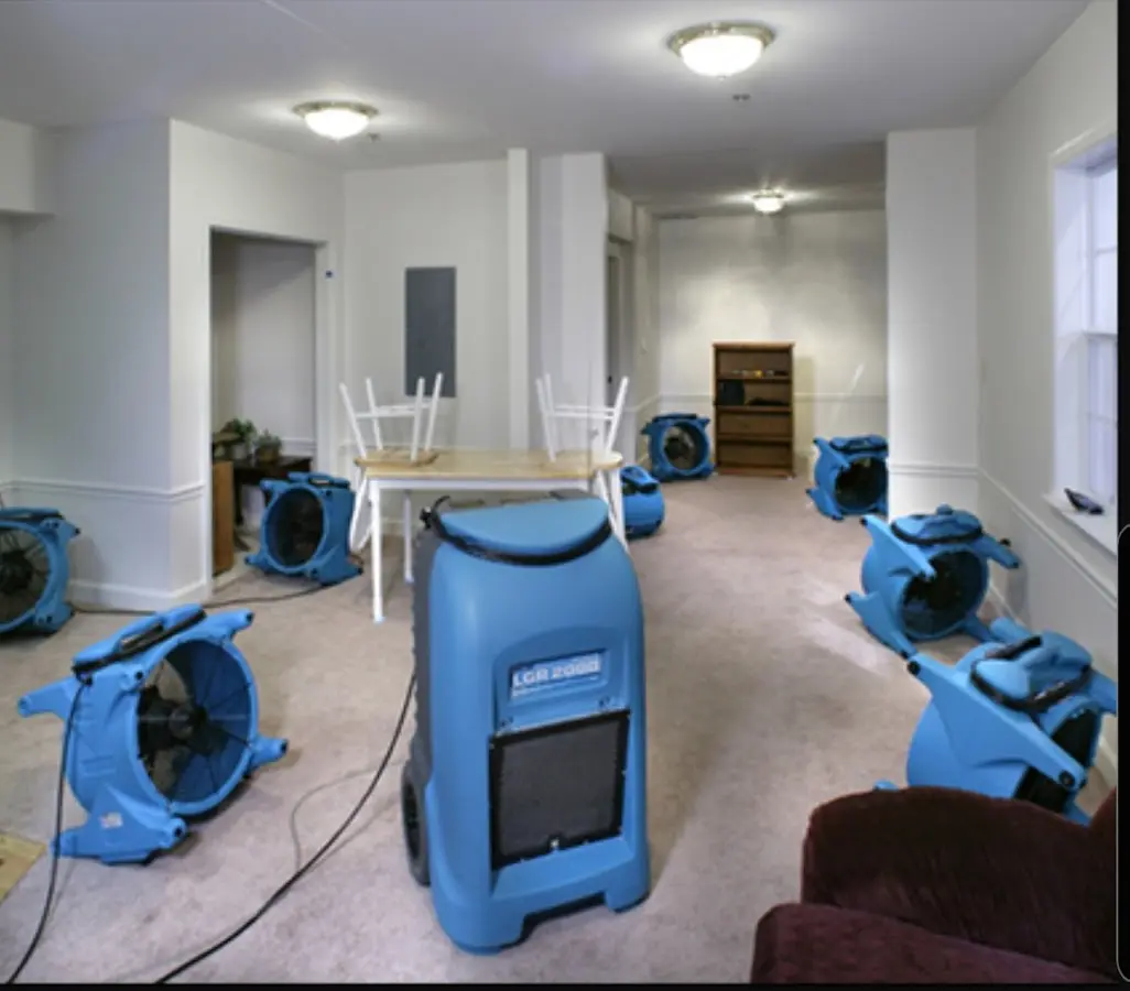 Air movers and dehumidifier setup for Water Damage Restoration in Turlock